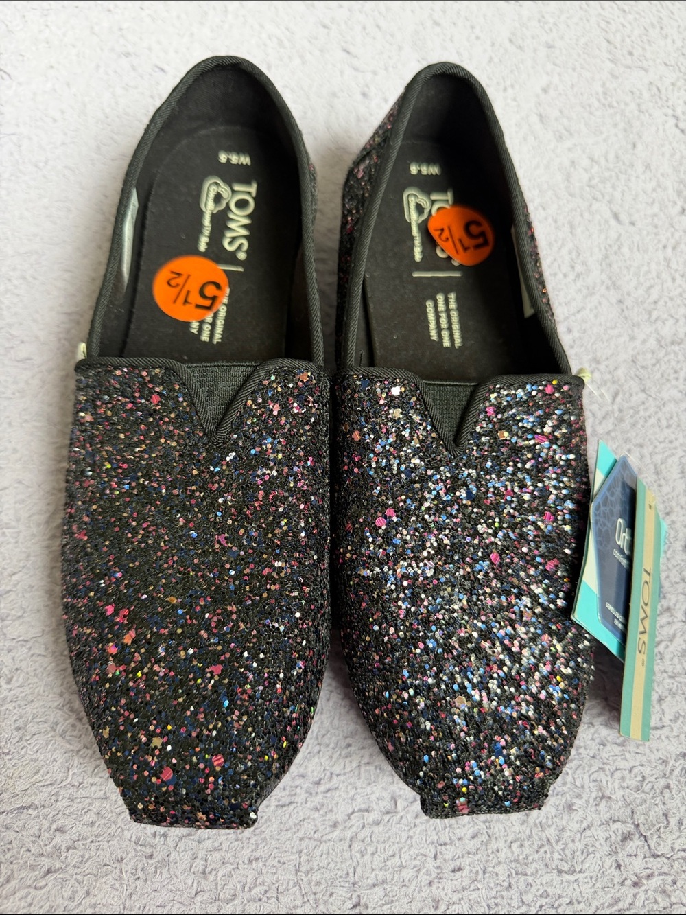 Toms  Black Glitter Slip-On Shoes with Multicolor Sparkle